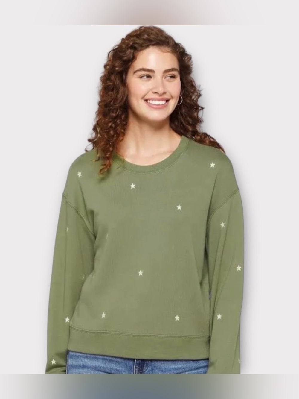 RAILS Ramona Olive Green Star Embroidered Sweatshirt - Small